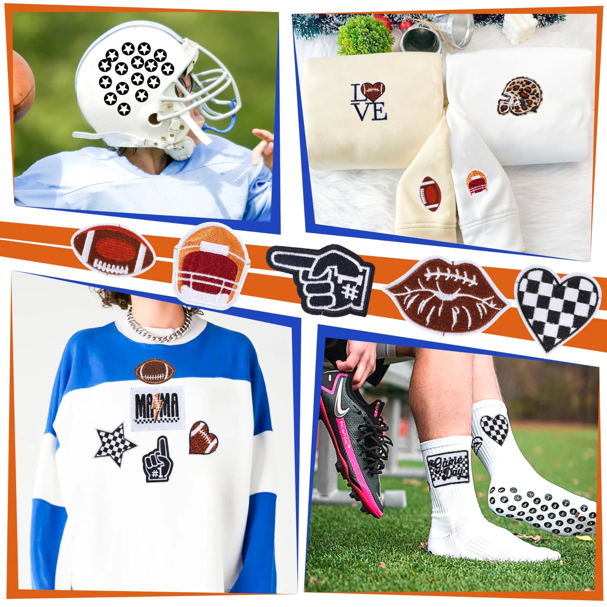 Iron On Embroidered Football Patches for Hats: Meneng 84PCS Football Helmet Sports Patch for Jackets Hoodies Backpacks - Star Stickers Sew On Applique for Football Enthusiasts Team Fans DIY Cratfs