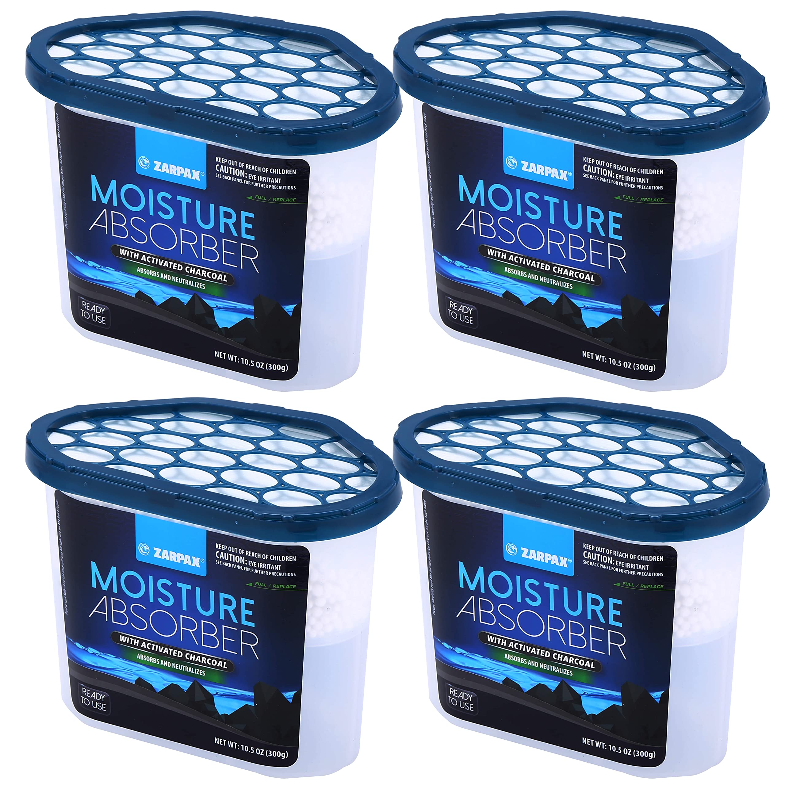 ZARPAX Moisture Absorber Activated Charcoal 10.5 oz/300g | Removes Moisture, Damp, Humidity & Odors | Odor Absorber | Moisture Trap for Bathroom, Closet, Kitchen & Small Spaces | Set of 4