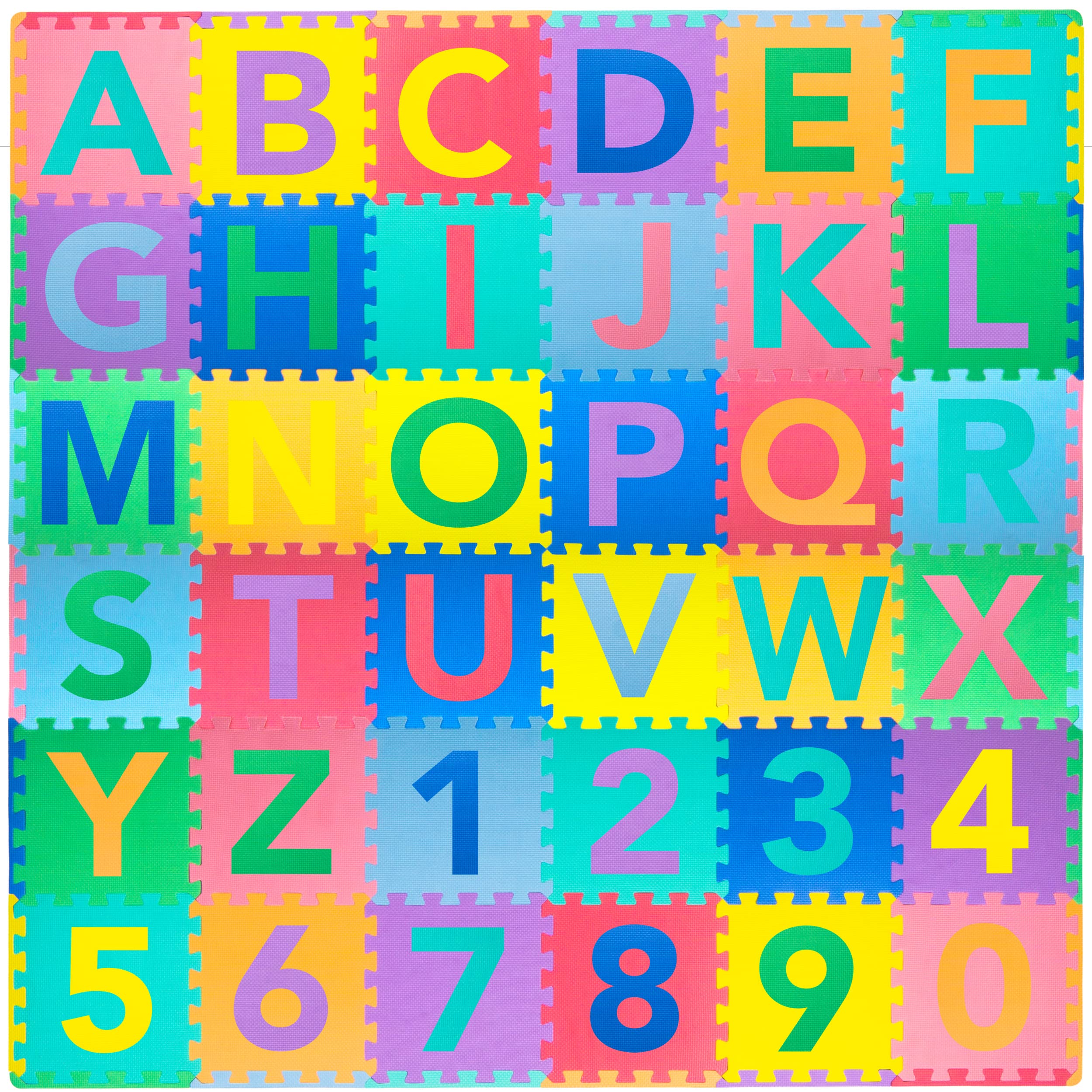 ProSource Kids Puzzle Alphabet, Numbers, 36 Tiles and Edges Play Mat, 12"x12", Abc & 123