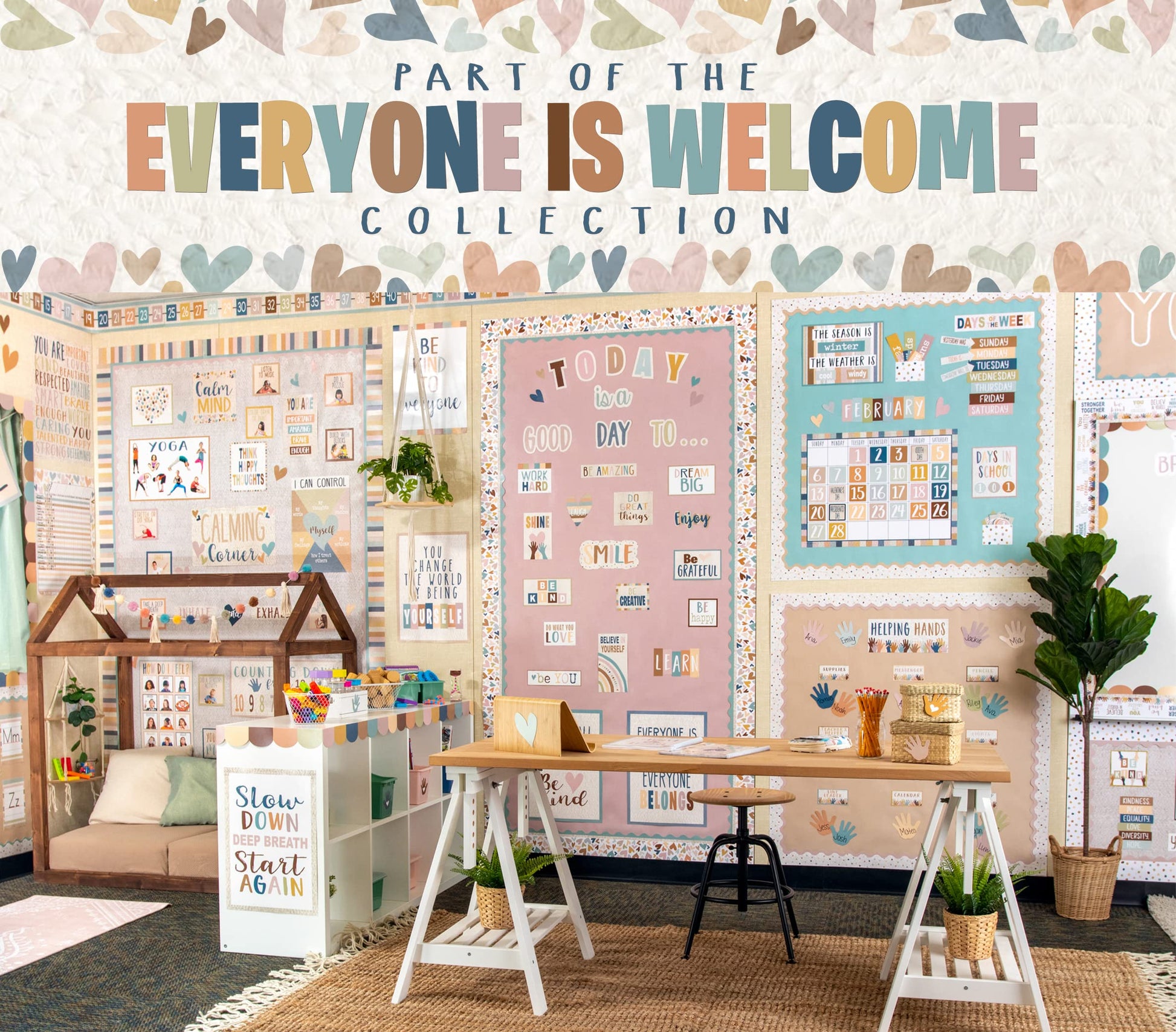 Teacher Created Resources Everyone is Welcome Helping Hands Straight Rolled Border Trim - 50ft - Decorate Bulletin Boards, Walls, Desks, Windows, Doors, Lockers, Classrooms, Homeschool & Offices