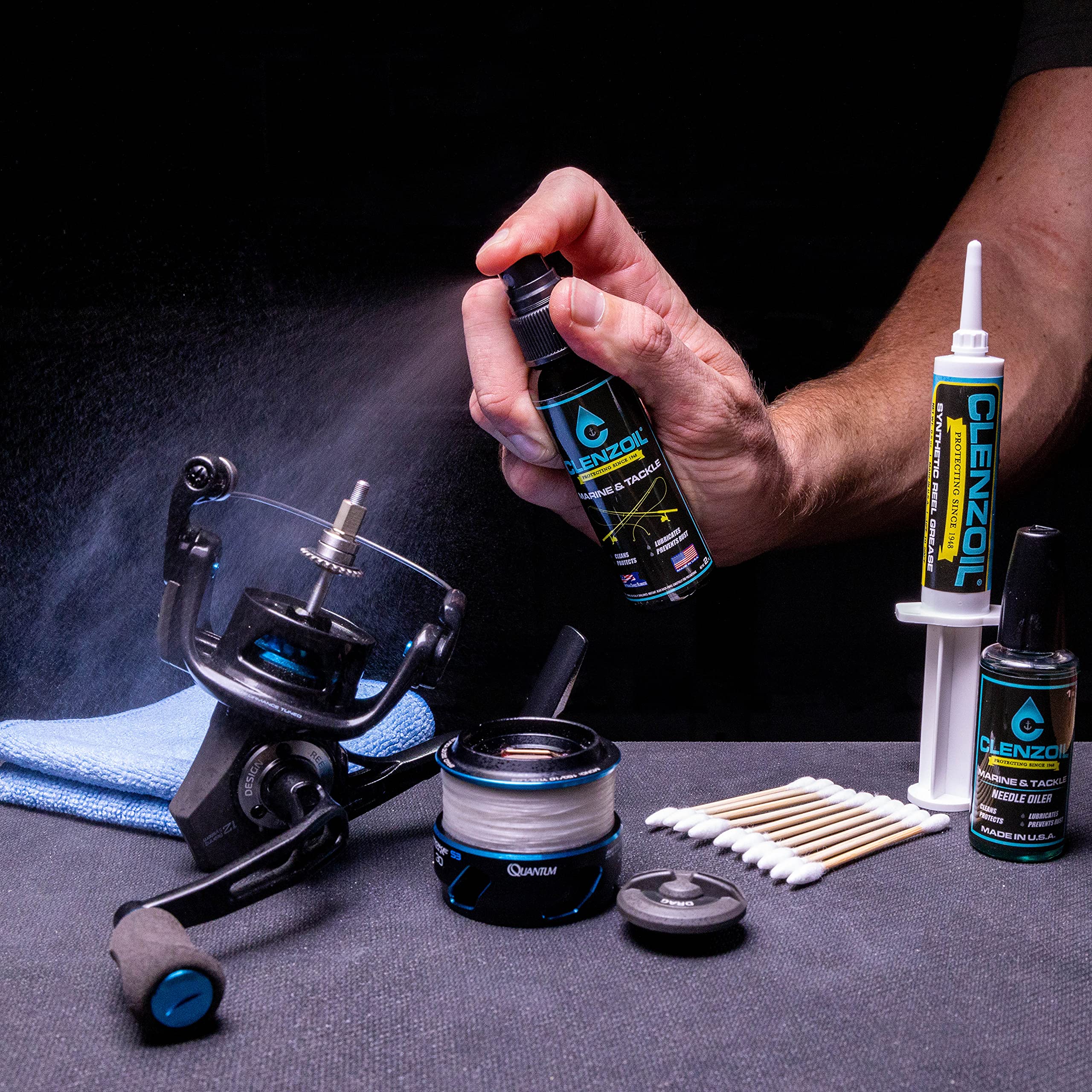 CLENZOIL Marine & Tackle Reel Care Kit - with Fishing Reel Oil & Grease - All-in-One Cleaning Kit - for Freshwater & Saltwater Reels - Fish Reel Maintenance Kit