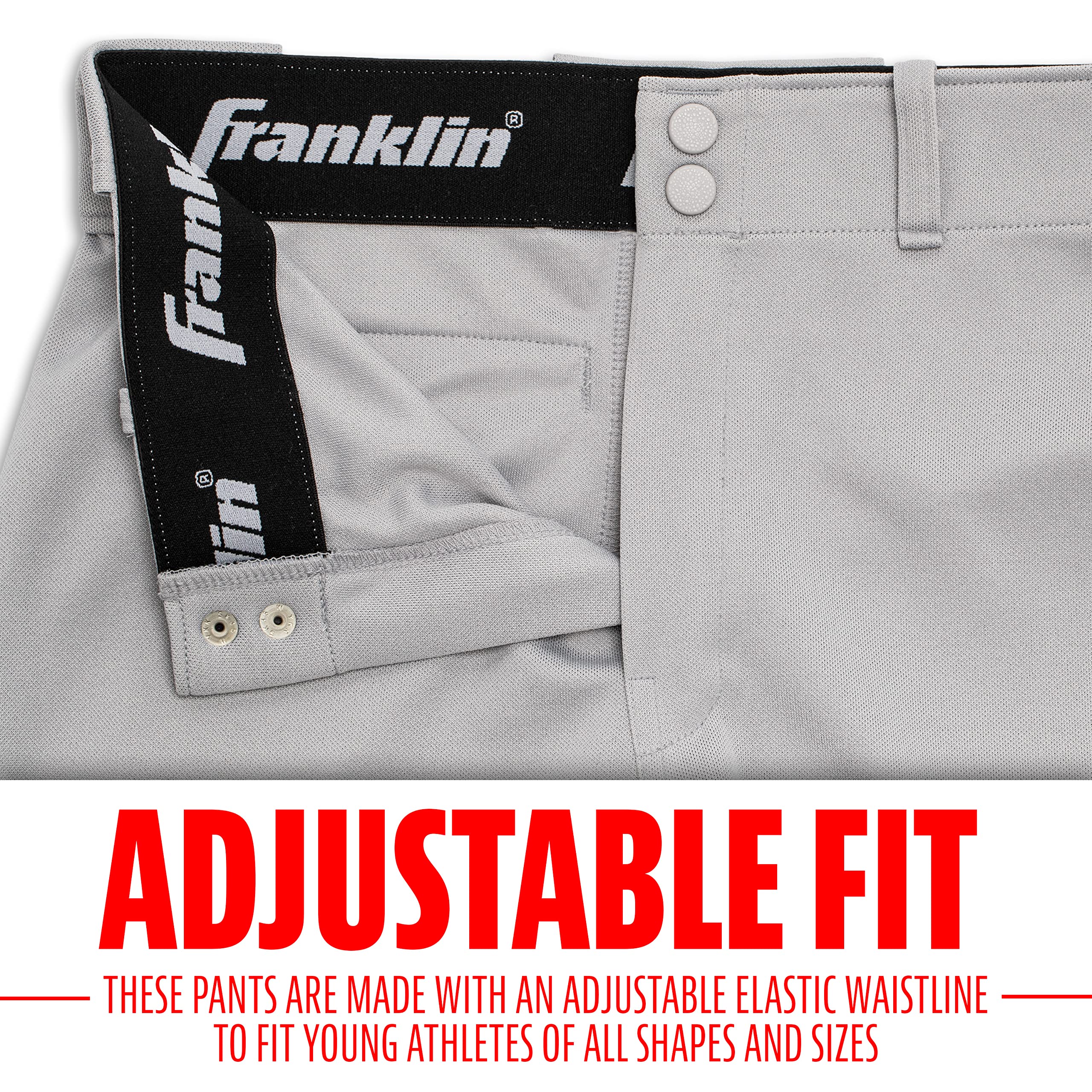 Franklin Sports Youth Baseball Knicker Style + Knee High Softball Pants for Kids - Boys + Girls with Belt Loop - Grey - Youth Small