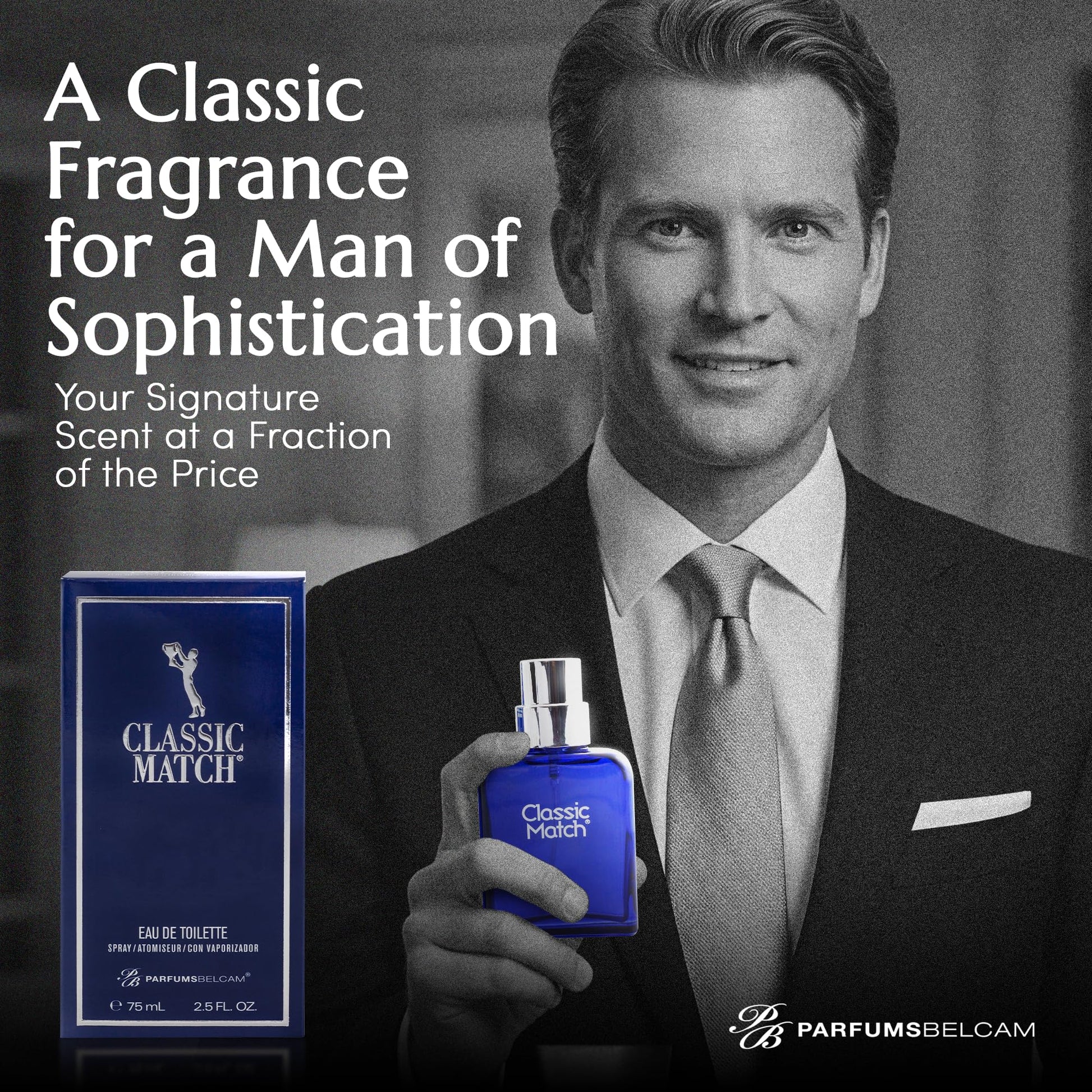 PB ParfumsBelcam Blue Classic Match Eau de Toilette Spray for Men – Modern Citrus Fougere Fragrance, Notes of Melon, Moss and Patchouli, Cologne Alternative, Signature Fragrance – 2.54 Fl Oz