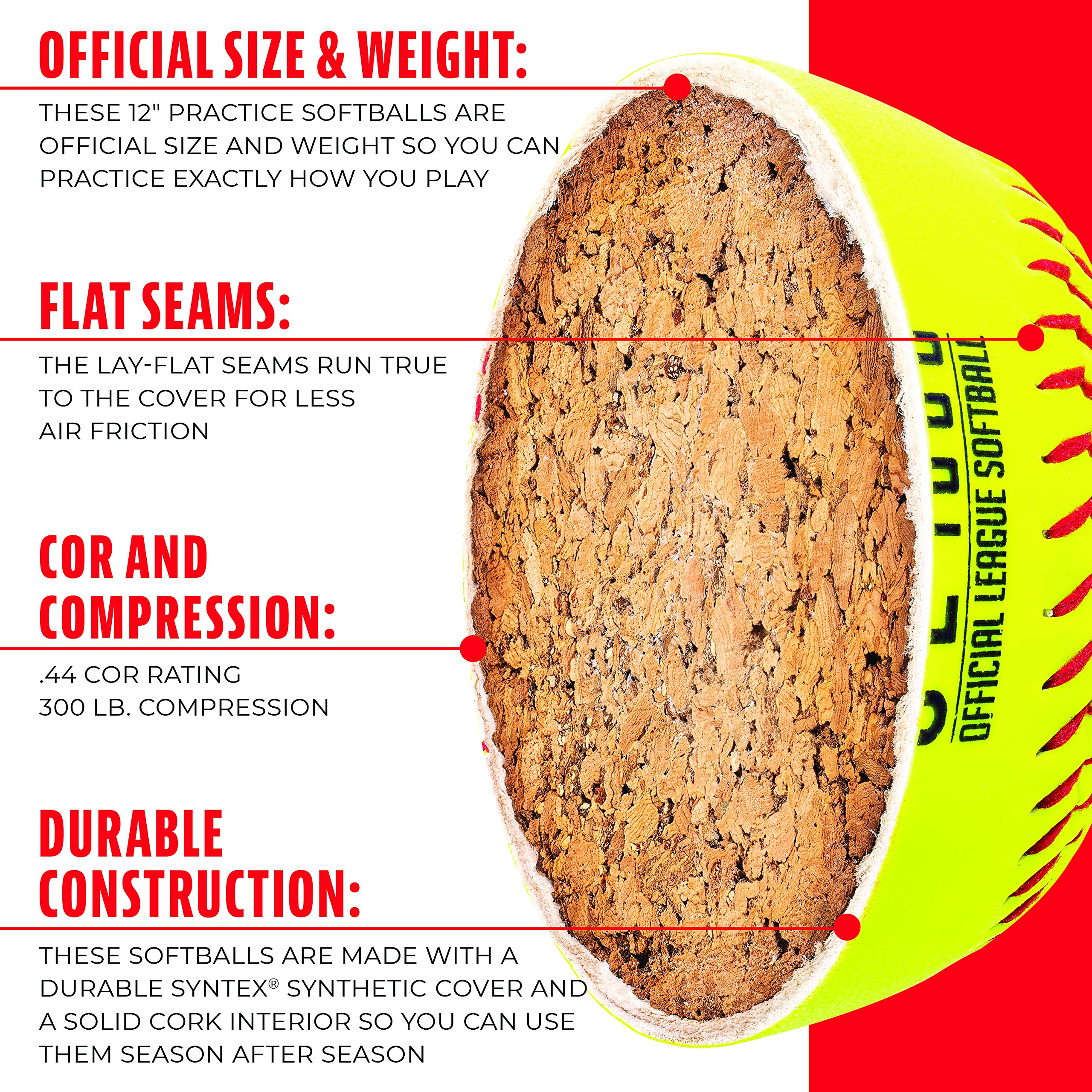 Franklin Sports Official Size Softballs - 12" Fastpitch Practice Great for + Training Weight 4 Pack