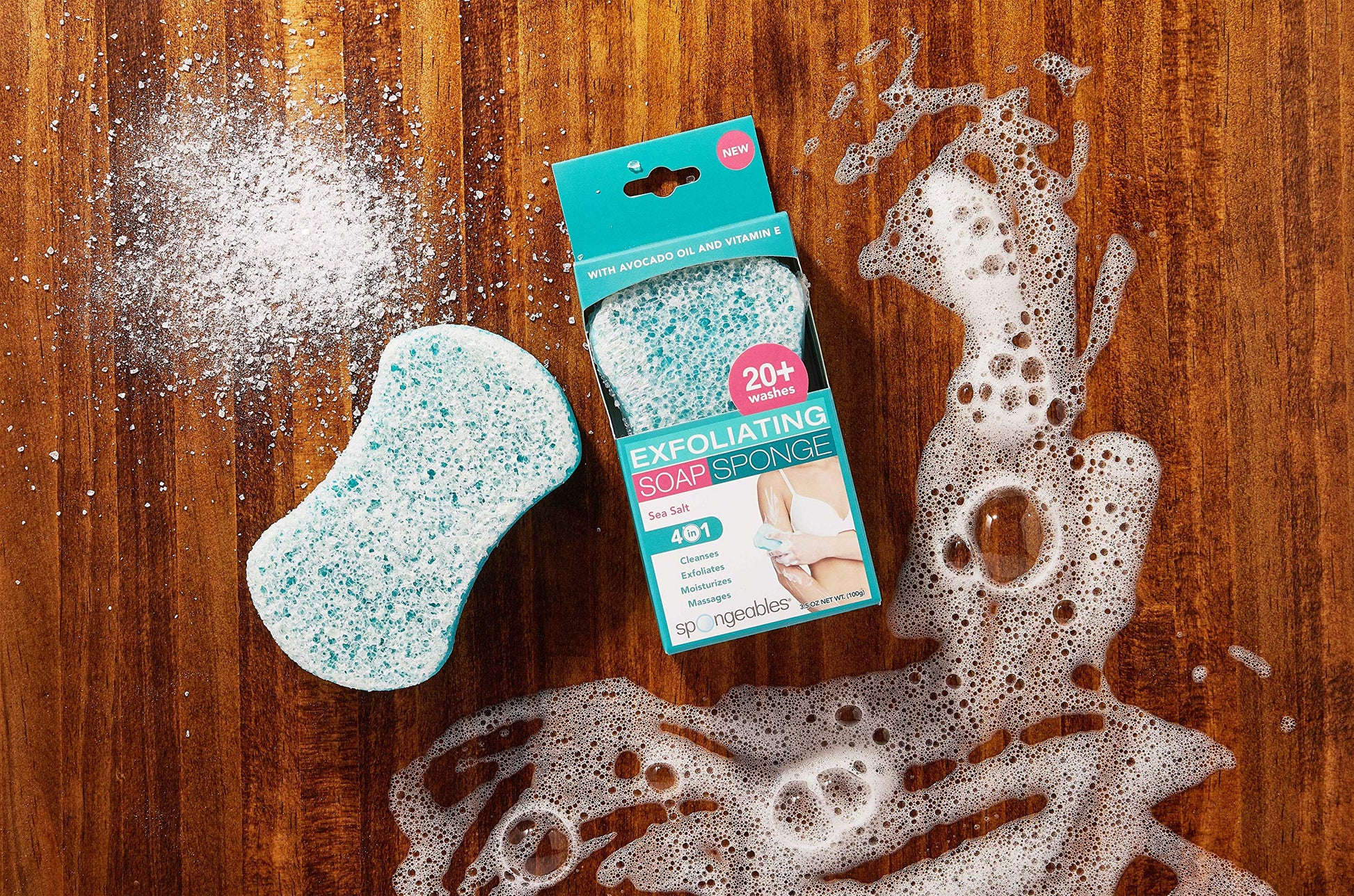 Spongeables Body Wash in a 20+ Wash Sponge, Sea Salt, 3 Count