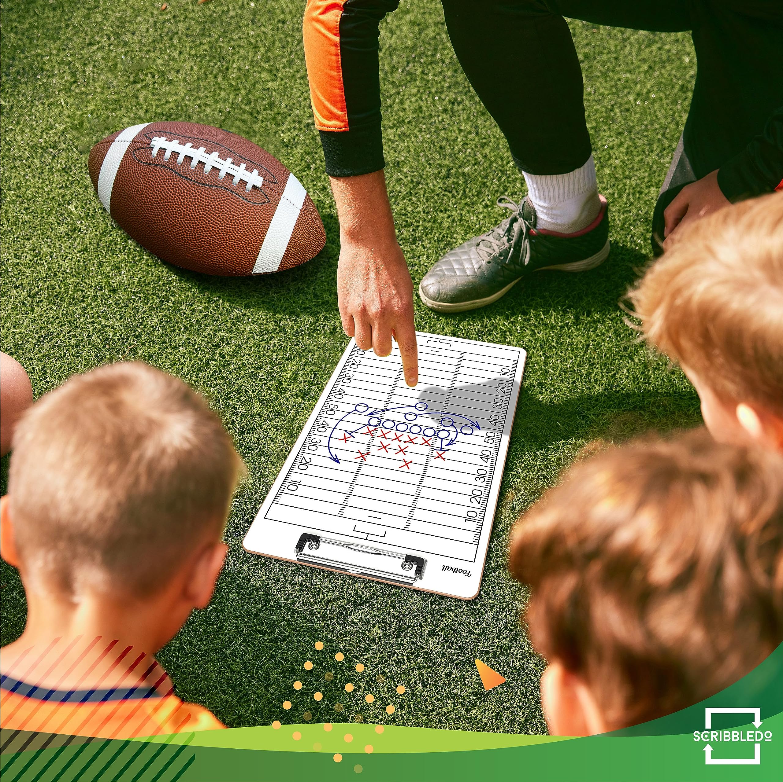 SCRIBBLEDO Double Sided Football Dry Erase Board for Coaches 15x9 Whiteboard Coaching Clipboard Equipment Accessories - Perfect Coach Gift